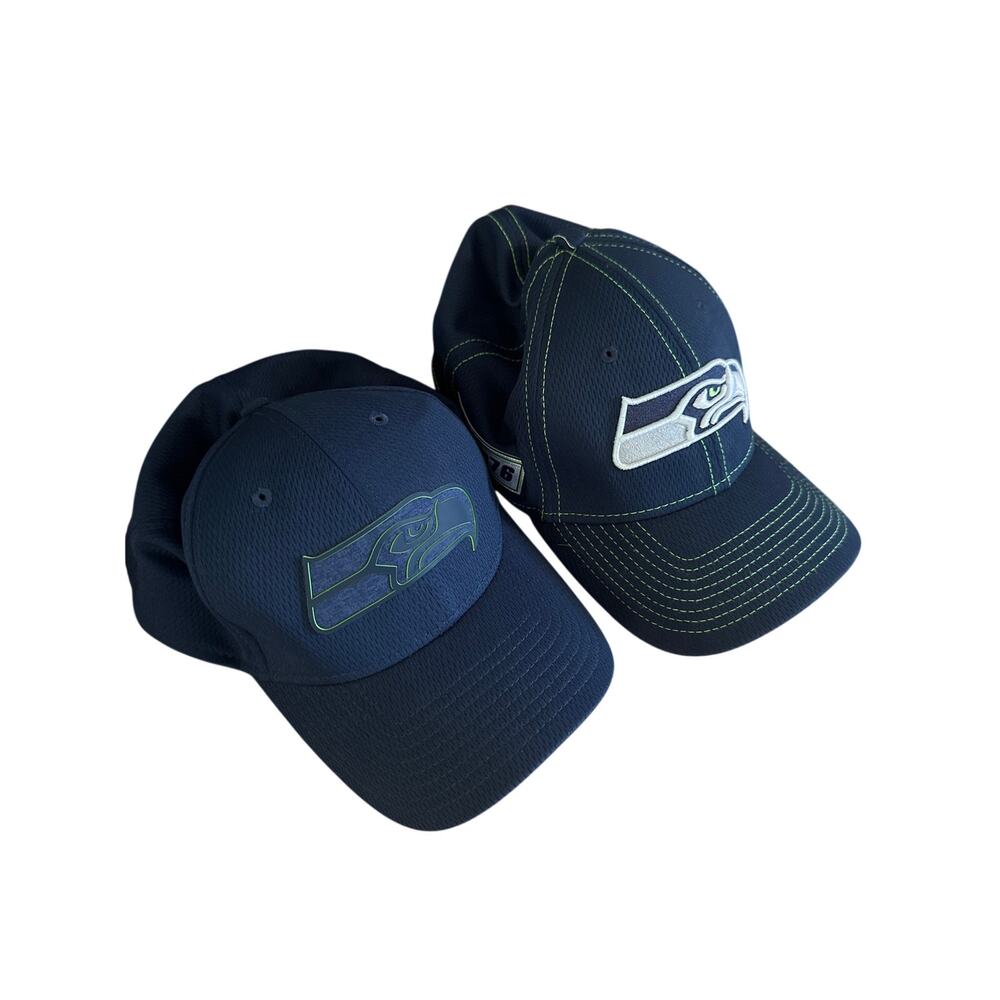 Set x2 Men L XL NFL Seattle Seahawks Football Navy Baseball Hats Caps
